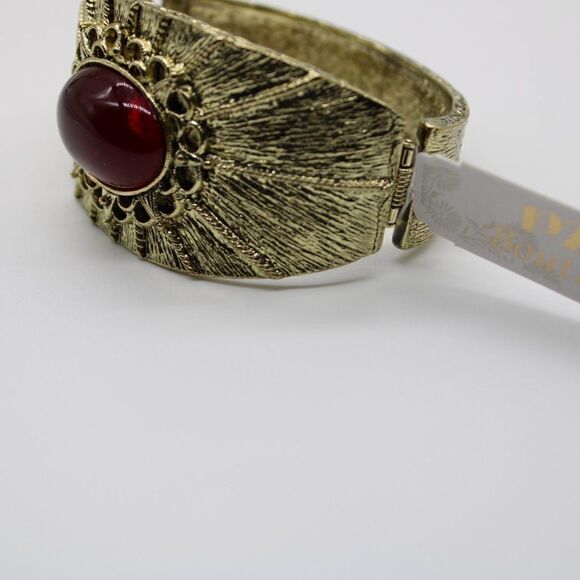 1928 Brass Hinged Bangle with Red Stone - Picture 9 of 14